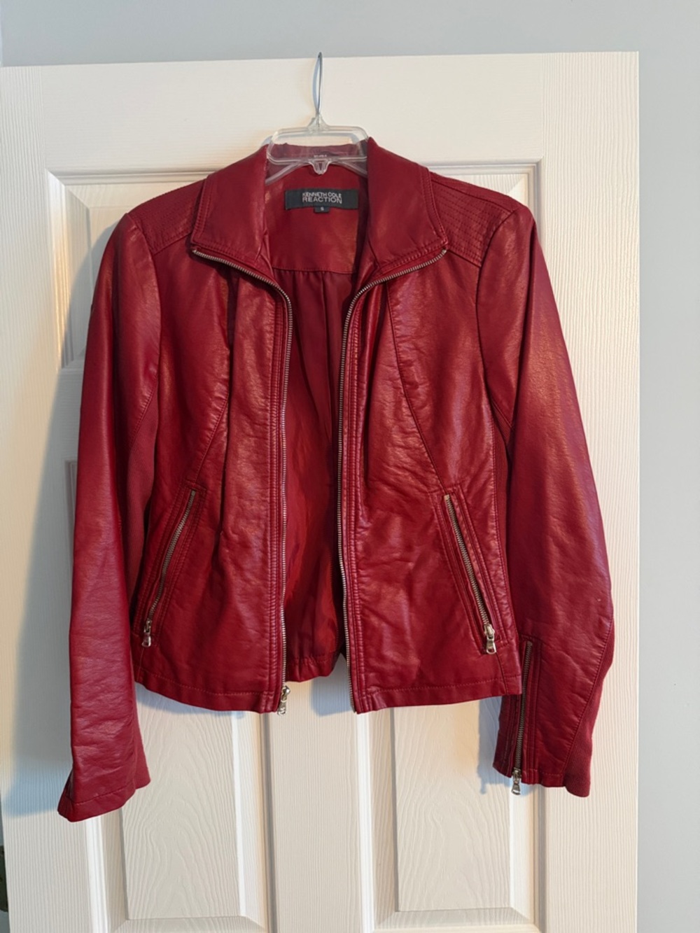 Kenneth Cole Reaction Red Leather Moto Jacket - Women's